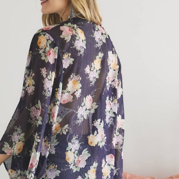 Lurex Navy Floral Coverup S M L - Picture 2 of 5